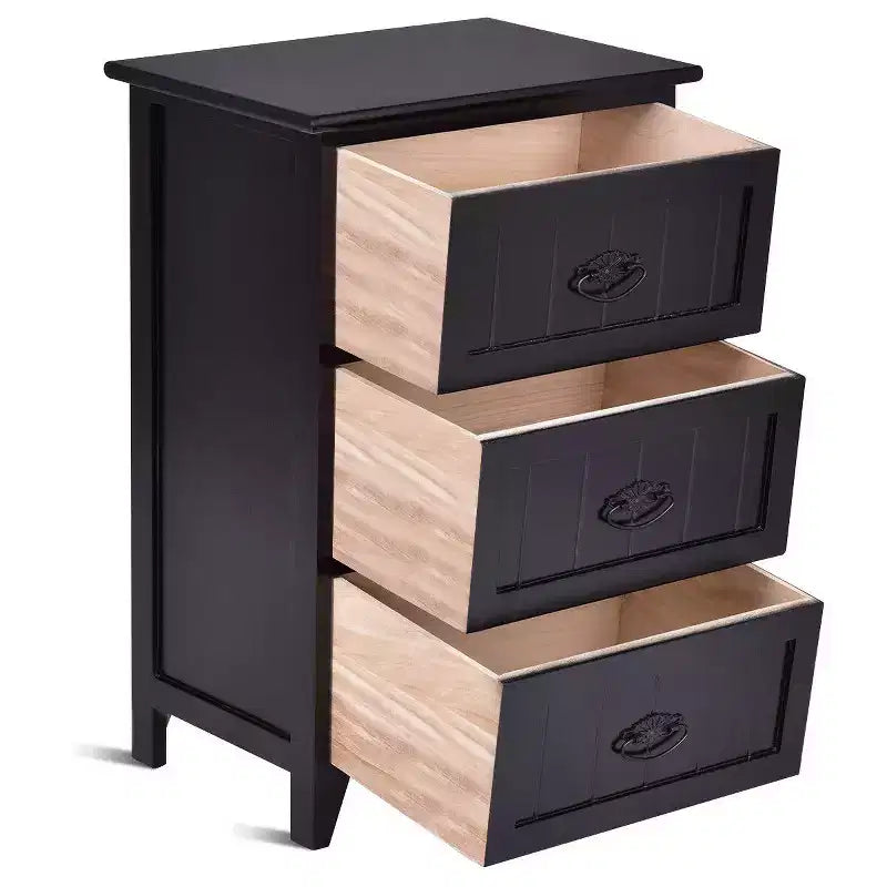 Costway Nachttisch mit 3 Schubladen, Beistelltisch, Stauraum, Holz, Schwarz