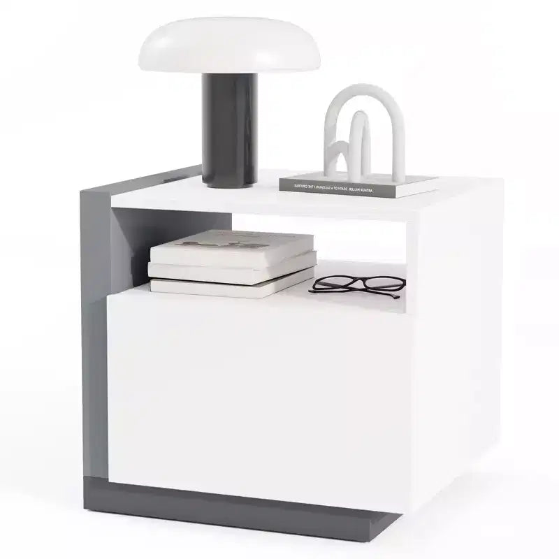 Costway Modern Minimalist Nightstand w/ Drawer Asymmetrical Bed Side Table End Table