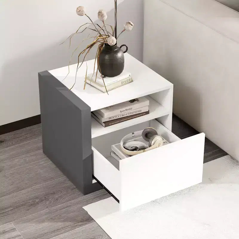 Costway Moderner minimalistischer Nachttisch mit Schublade, asymmetrischer Beistelltisch für das Bett