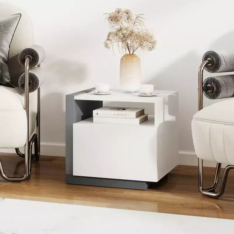 Costway Moderner minimalistischer Nachttisch mit Schublade, asymmetrischer Beistelltisch für das Bett