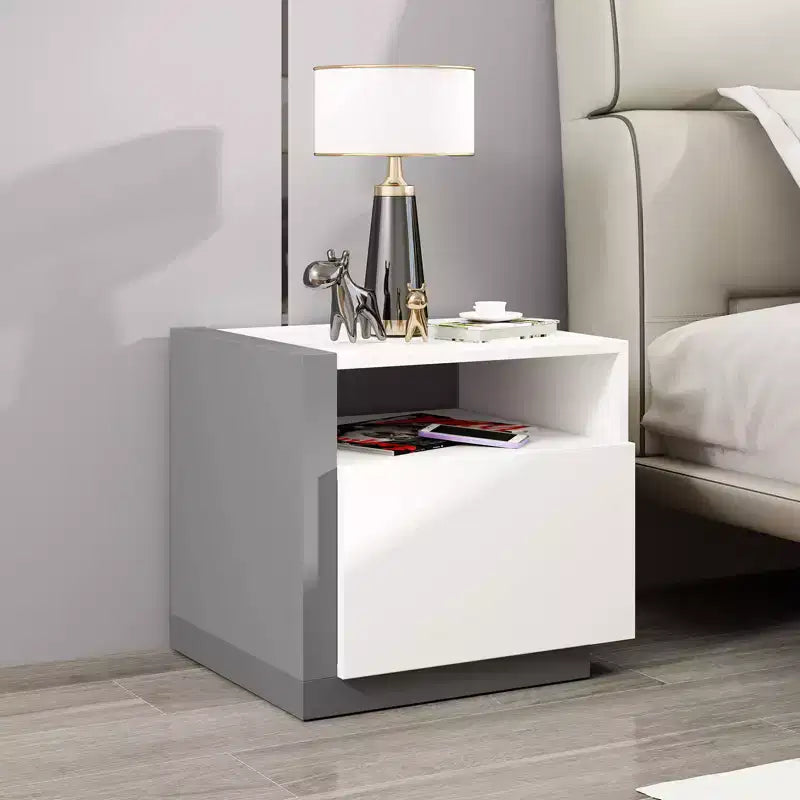 Costway Moderner minimalistischer Nachttisch mit Schublade, asymmetrischer Beistelltisch für das Bett