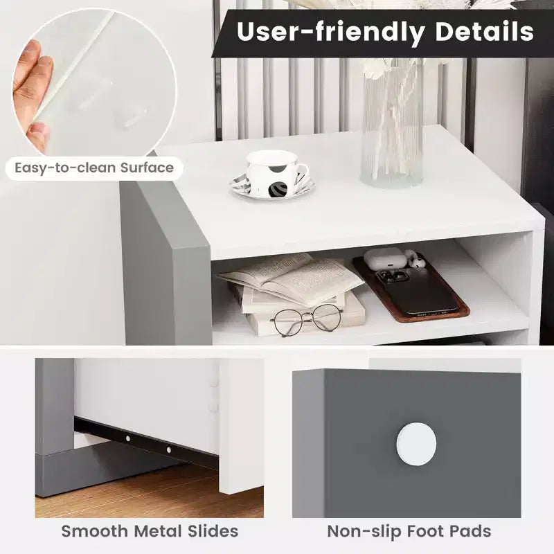 Costway Moderner minimalistischer Nachttisch mit Schublade, asymmetrischer Beistelltisch für das Bett