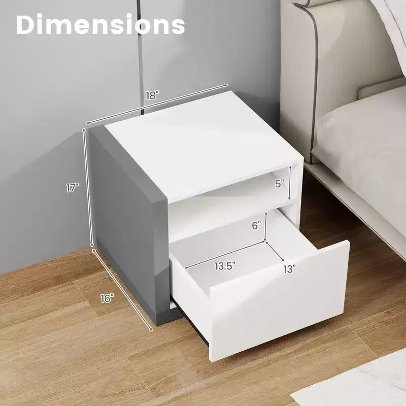 Costway Moderner minimalistischer Nachttisch mit Schublade, asymmetrischer Beistelltisch für das Bett