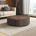 MAYEERTY 35 Inch Modern Round Coffee Table, Wood Veneer MDF Center Table for Living Room Small Space, No Assembly Required, Walnut