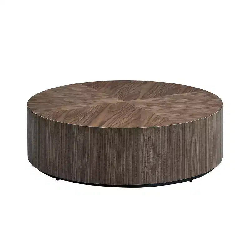 MAYEERTY 35 Zoll Moderner runder Couchtisch, MDF-Tisch mit Holzfurnier für kleine Wohnzimmer, keine Montage erforderlich, Nussbaum