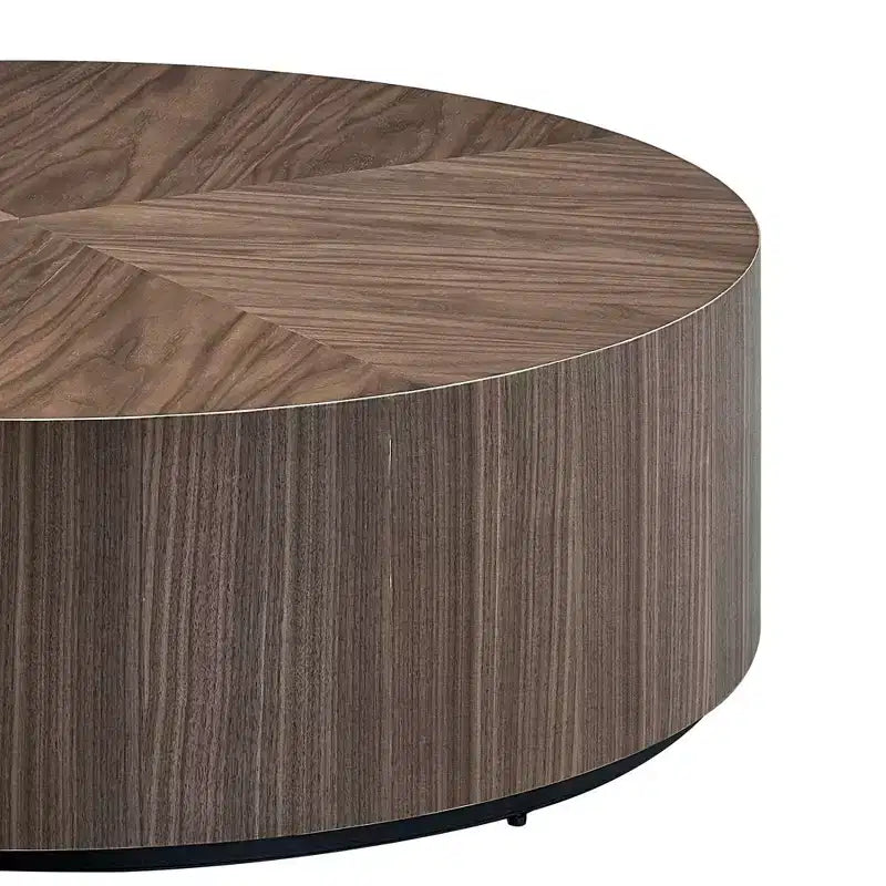 MAYEERTY 35 Zoll Moderner runder Couchtisch, MDF-Tisch mit Holzfurnier für kleine Wohnzimmer, keine Montage erforderlich, Nussbaum