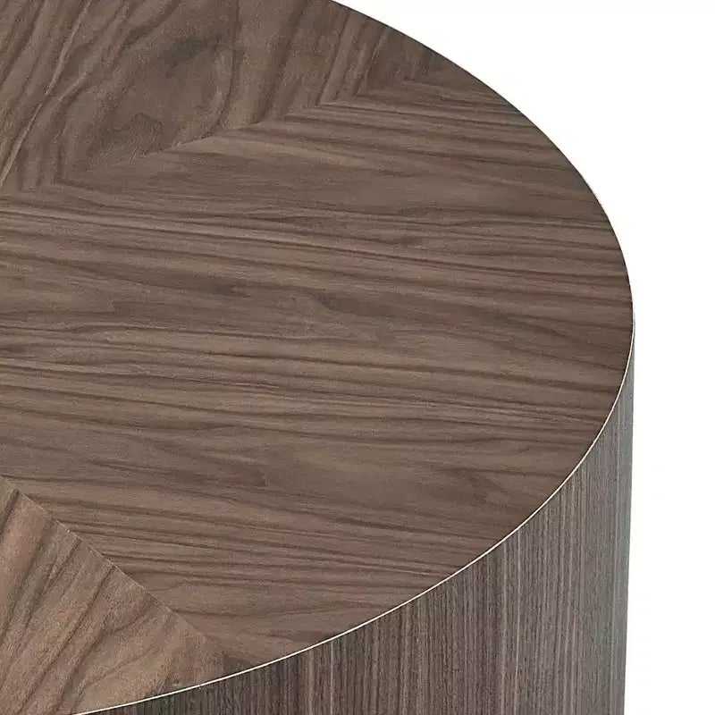 MAYEERTY 35 Zoll Moderner runder Couchtisch, MDF-Tisch mit Holzfurnier für kleine Wohnzimmer, keine Montage erforderlich, Nussbaum