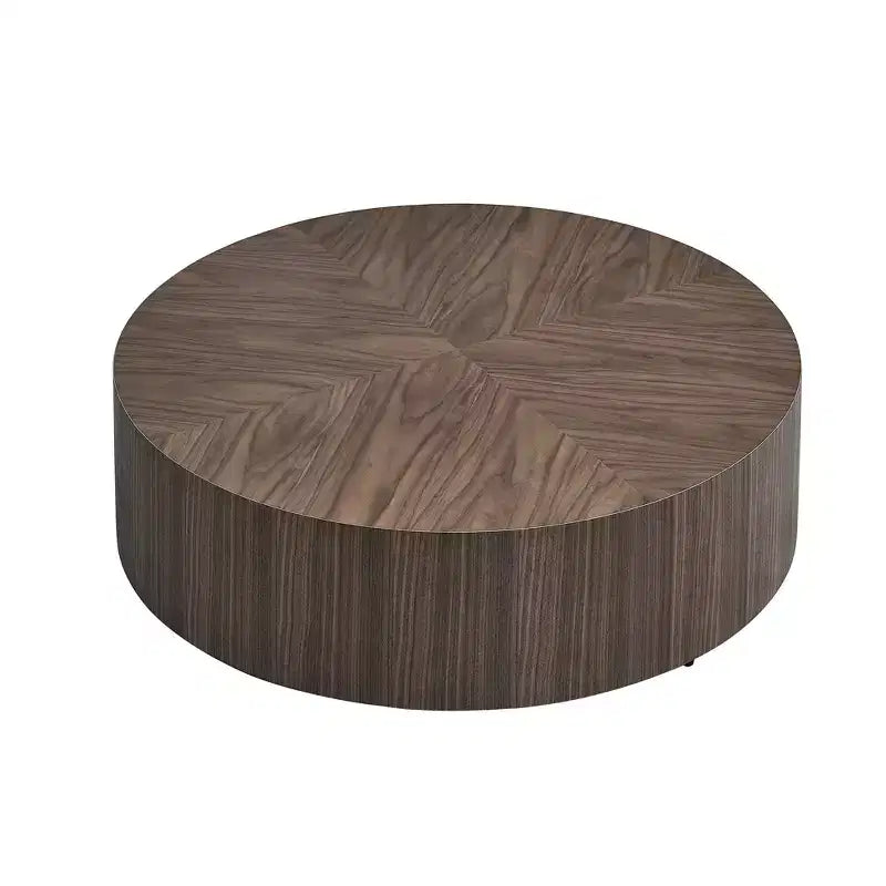 MAYEERTY 35 Zoll Moderner runder Couchtisch, MDF-Tisch mit Holzfurnier für kleine Wohnzimmer, keine Montage erforderlich, Nussbaum