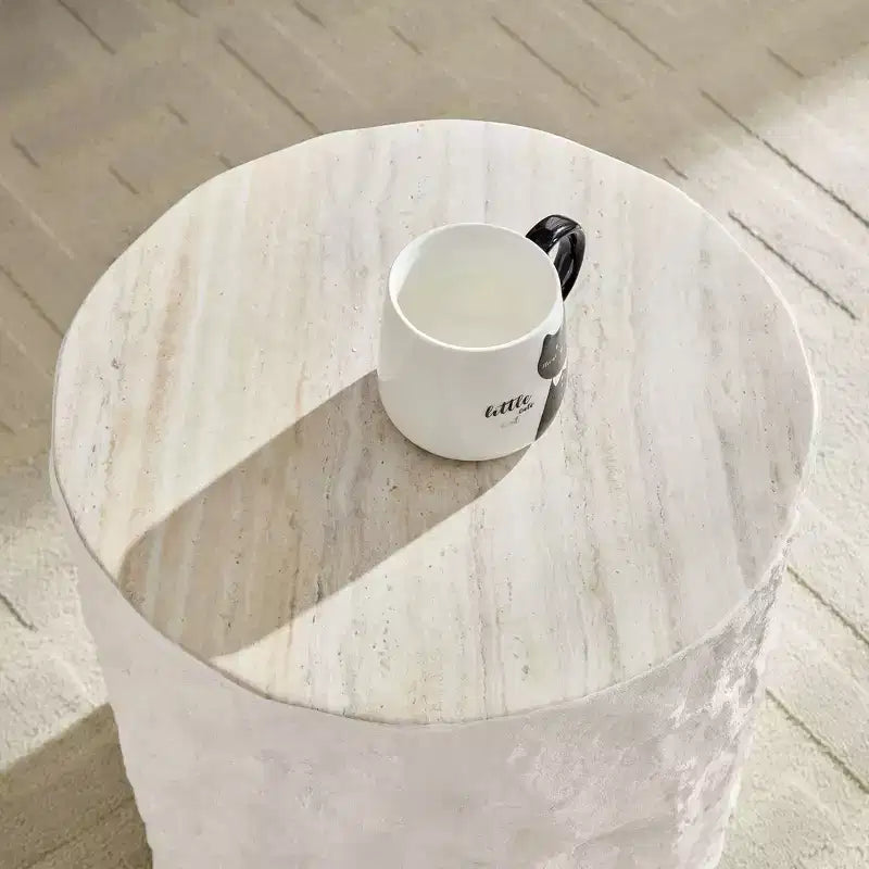 MAYEERTY 40 cm Moderner runder Couchtisch in Steinoptik, Fiberglas Beistelltisch für Wohnzimmer Schlafzimmer, keine Montage erforderlich