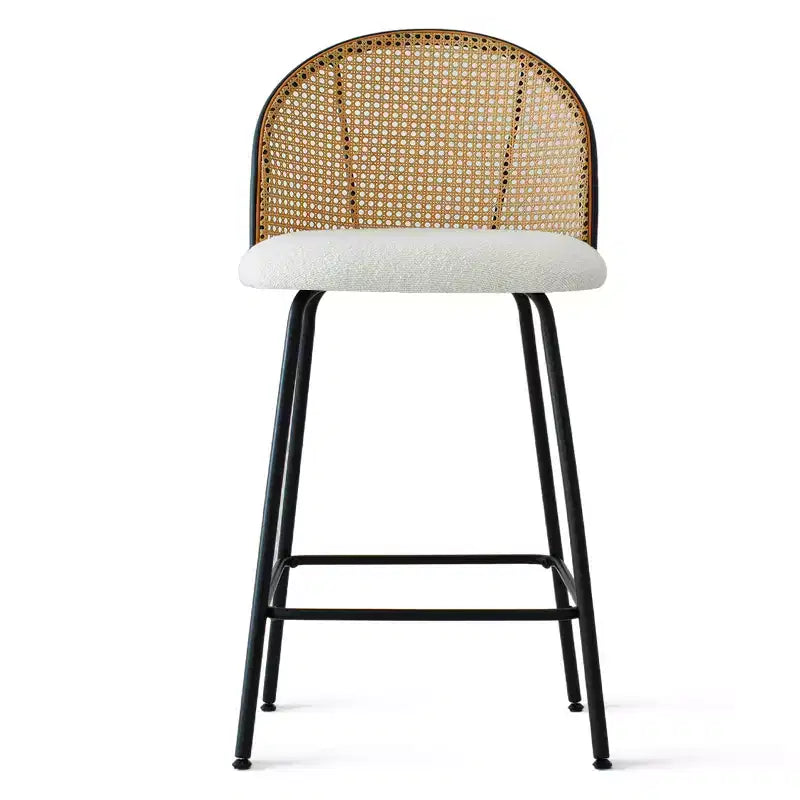 2er-Set Moderner Rattan-Rücken-Tresenhocker, Armlehnenlose Bouclé-Stoffsitze mit Metallfuß, Kücheninselhocker, Frühstücksbarstühle – Panipeachy