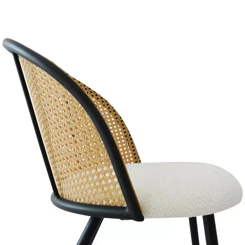 2er-Set Moderner Rattan-Rücken-Tresenhocker, Armlehnenlose Bouclé-Stoffsitze mit Metallfuß, Kücheninselhocker, Frühstücksbarstühle – Panipeachy