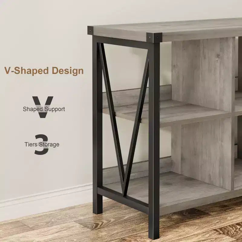 8-Würfel-Aufbewahrungsorganisator & 62 Bauernhaus-Bücherregal - Modernes Holz-Bücherregal mit Würfeln, langes Aufbewahrungsmöbel für Wohnzimmer, Eingangsbereich, Büro