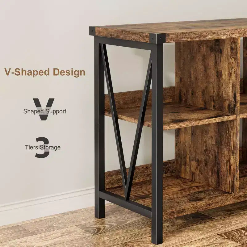 8-Würfel-Aufbewahrungsorganisator & 62 Bauernhaus-Bücherregal - Modernes Holz-Bücherregal mit Würfeln, langes Aufbewahrungsmöbel für Wohnzimmer, Eingangsbereich, Büro