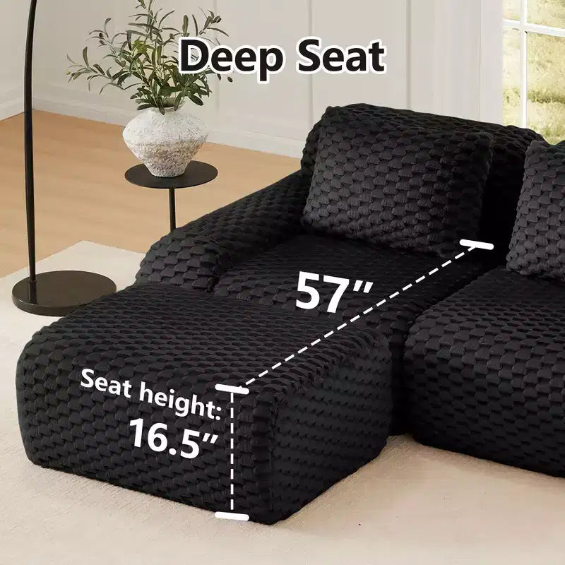 82 Moderne L-förmige Modul-Ecksofa für Wohnzimmer, Flanellstoff, Übergroßes 2-Sitzer Sofa, knochenloses Sofa
