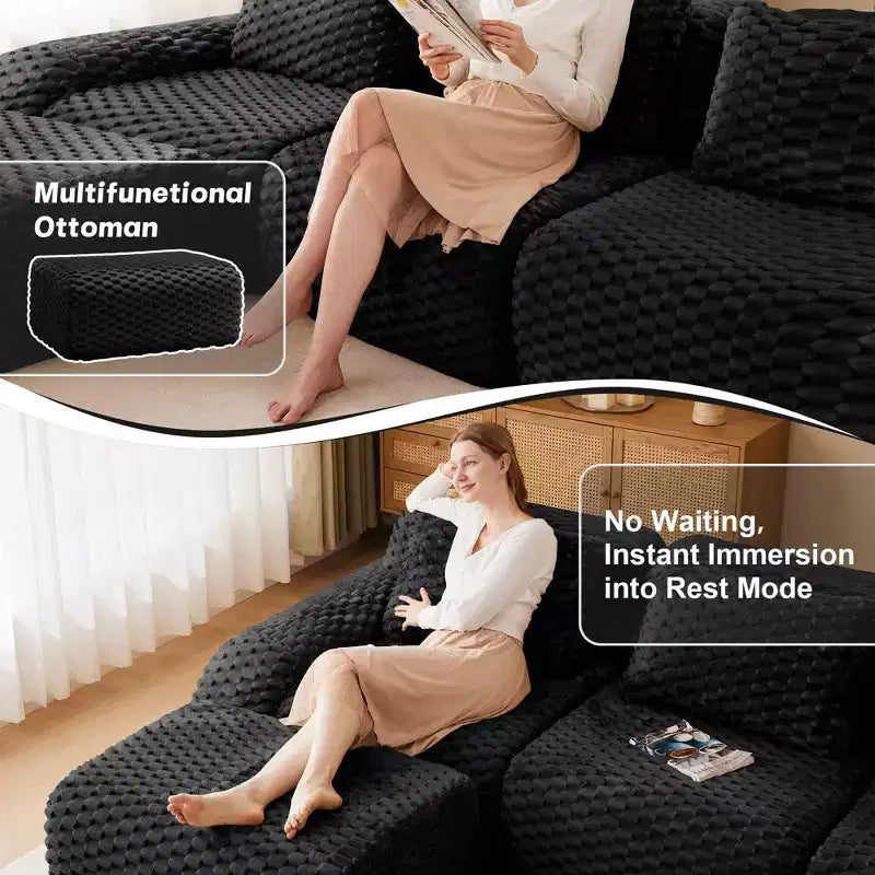 82 Moderne L-förmige Modul-Ecksofa für Wohnzimmer, Flanellstoff, Übergroßes 2-Sitzer Sofa, knochenloses Sofa
