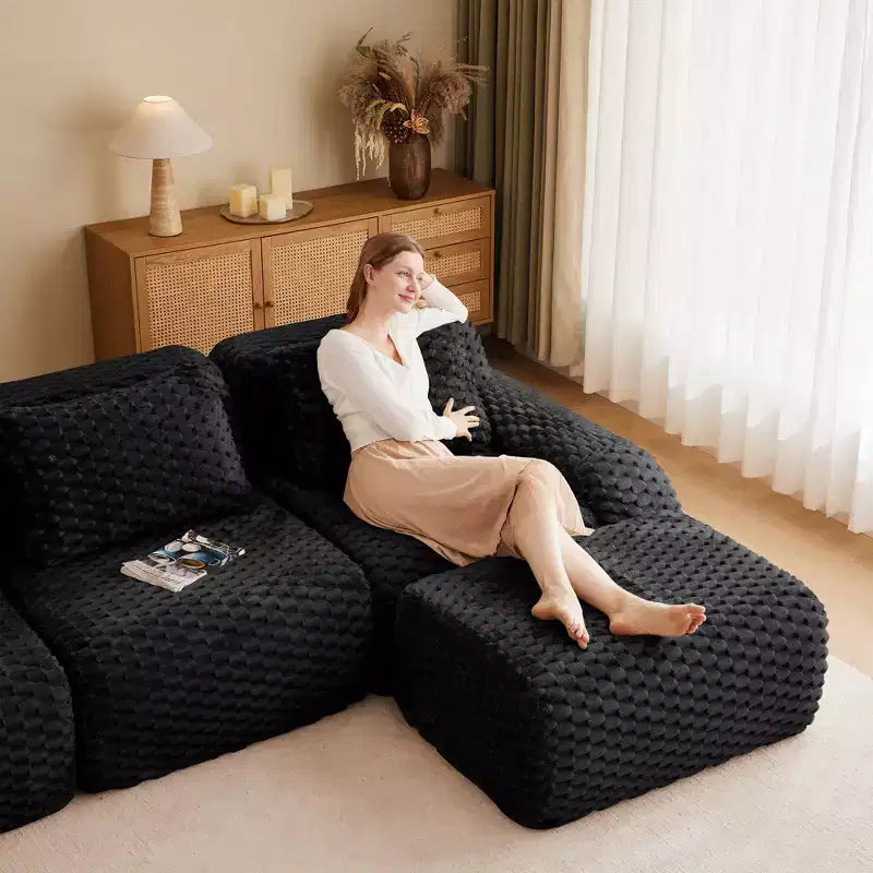 82 Moderne L-förmige Modul-Ecksofa für Wohnzimmer, Flanellstoff, Übergroßes 2-Sitzer Sofa, knochenloses Sofa