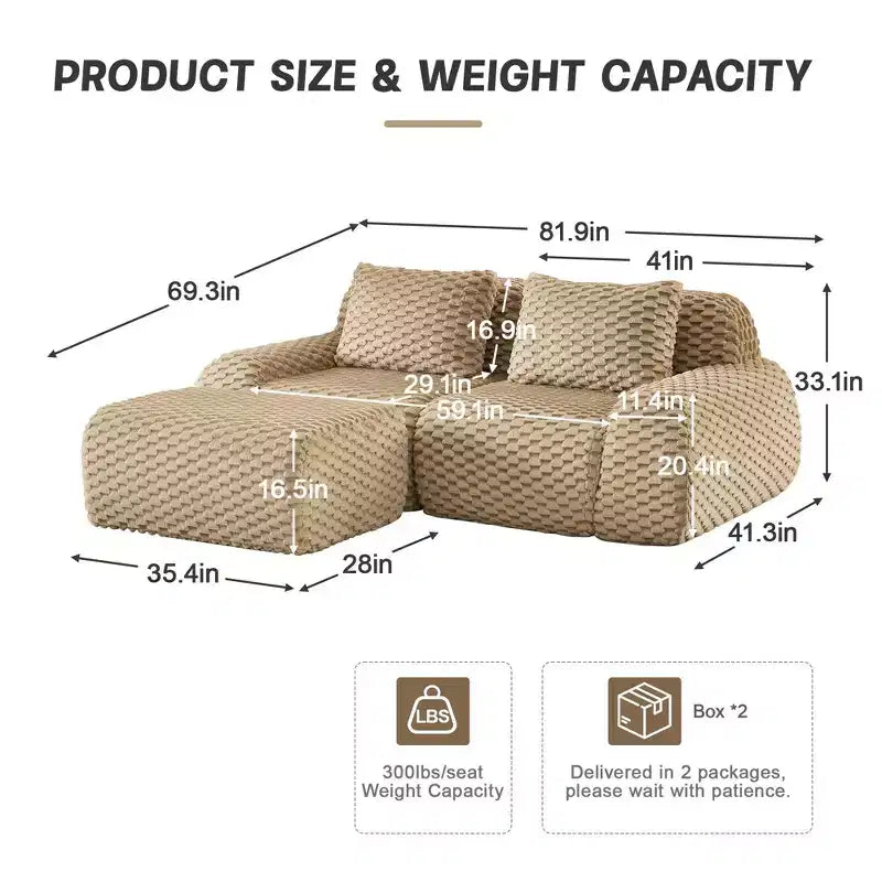82 Moderne L-förmige Modul-Ecksofa für Wohnzimmer, Flanellstoff, Übergroßes 2-Sitzer Sofa, knochenloses Sofa