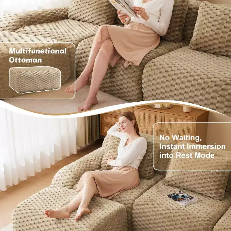 82 Moderne L-förmige Modul-Ecksofa für Wohnzimmer, Flanellstoff, Übergroßes 2-Sitzer Sofa, knochenloses Sofa