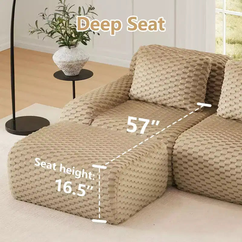 82 Moderne L-förmige Modul-Ecksofa für Wohnzimmer, Flanellstoff, Übergroßes 2-Sitzer Sofa, knochenloses Sofa