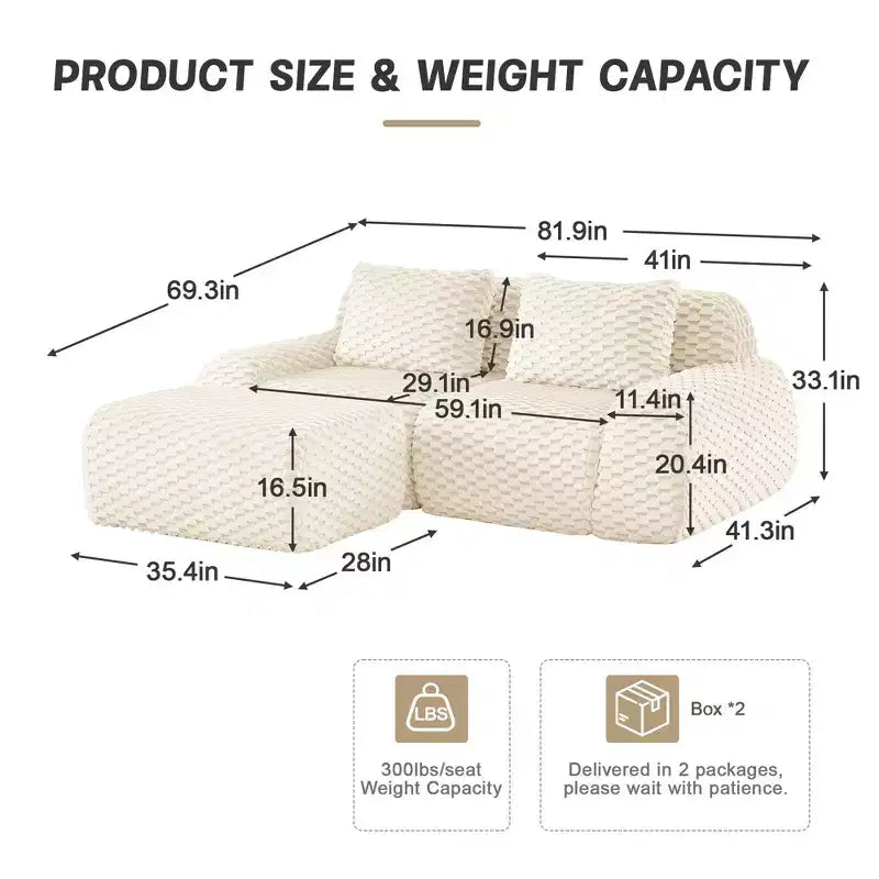 82 Moderne L-förmige Modul-Ecksofa für Wohnzimmer, Flanellstoff, Übergroßes 2-Sitzer Sofa, knochenloses Sofa