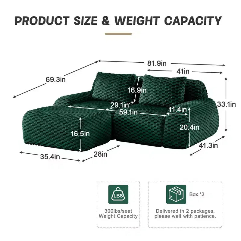 82 Moderne L-förmige Modul-Ecksofa für Wohnzimmer, Flanellstoff, Übergroßes 2-Sitzer Sofa, knochenloses Sofa
