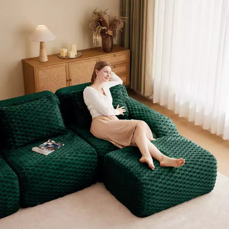 82 Moderne L-förmige Modul-Ecksofa für Wohnzimmer, Flanellstoff, Übergroßes 2-Sitzer Sofa, knochenloses Sofa