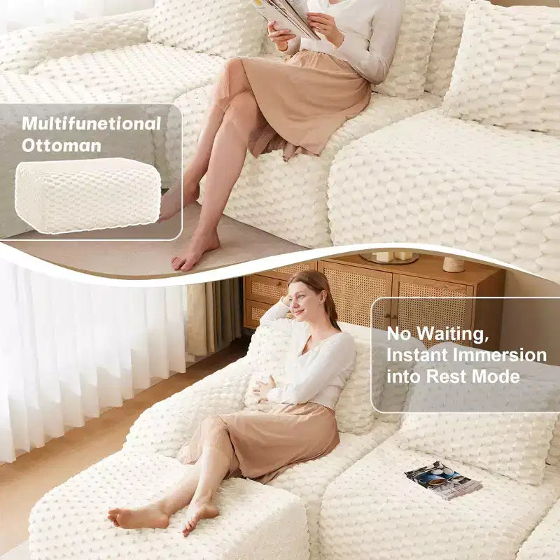 82 Moderne L-förmige Modul-Ecksofa für Wohnzimmer, Flanellstoff, Übergroßes 2-Sitzer Sofa, knochenloses Sofa