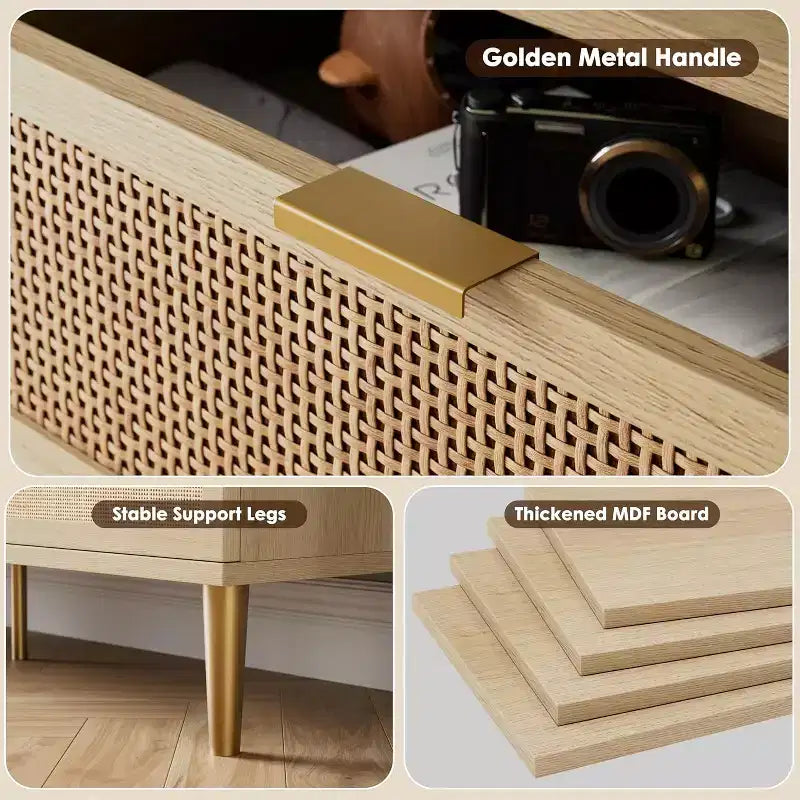 9-Schubladen-Kommode aus Rattan – Moderne Holzkommode mit viel Stauraum und breiter Ablagefläche für Schlafzimmer, Wohnzimmer oder Flur