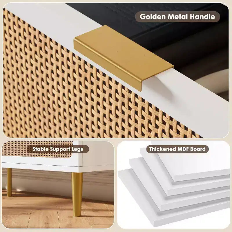 9-Schubladen-Kommode aus Rattan – Moderne Holzkommode mit viel Stauraum und breiter Ablagefläche für Schlafzimmer, Wohnzimmer oder Flur