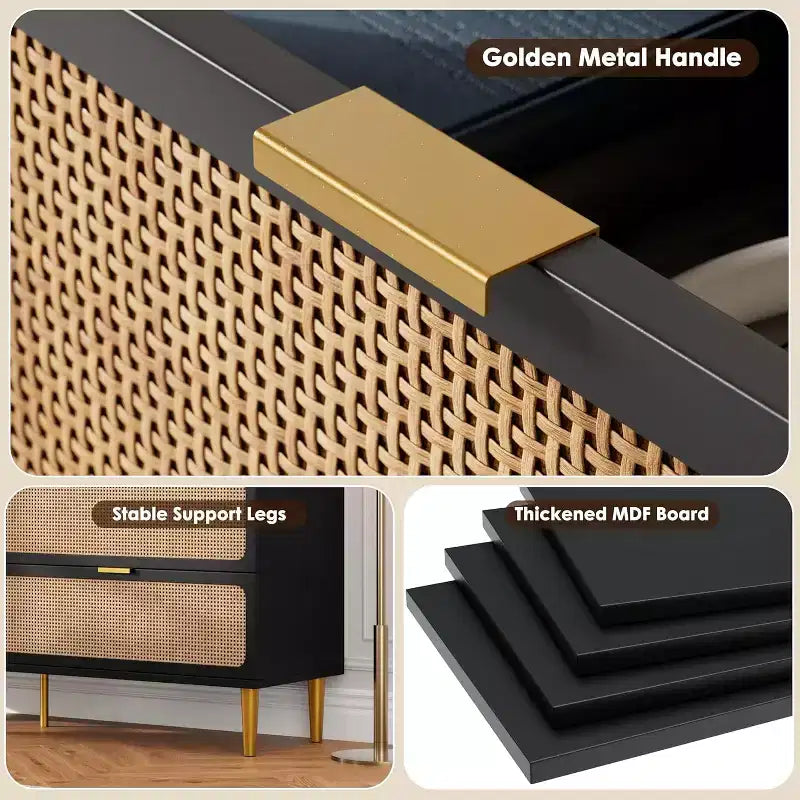 9-Schubladen-Kommode aus Rattan – Moderne Holzkommode mit viel Stauraum und breiter Ablagefläche für Schlafzimmer, Wohnzimmer oder Flur