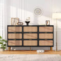 9-Drawer Tall Rattan Dresser - Modern Wooden Chest with Deep Storage & Wide Top for Bedroom, Living Room, or Hallway