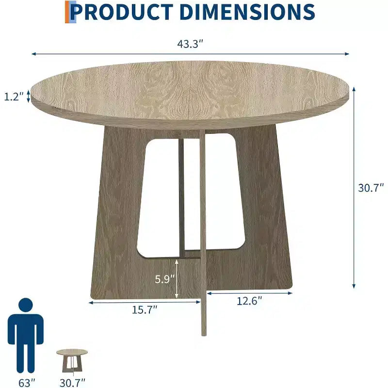 Moderner runder Bauernhaus-Esstisch für 4 Personen, 109 cm, platzsparender Holz-Säulentisch, stabiler Kreuzfuß