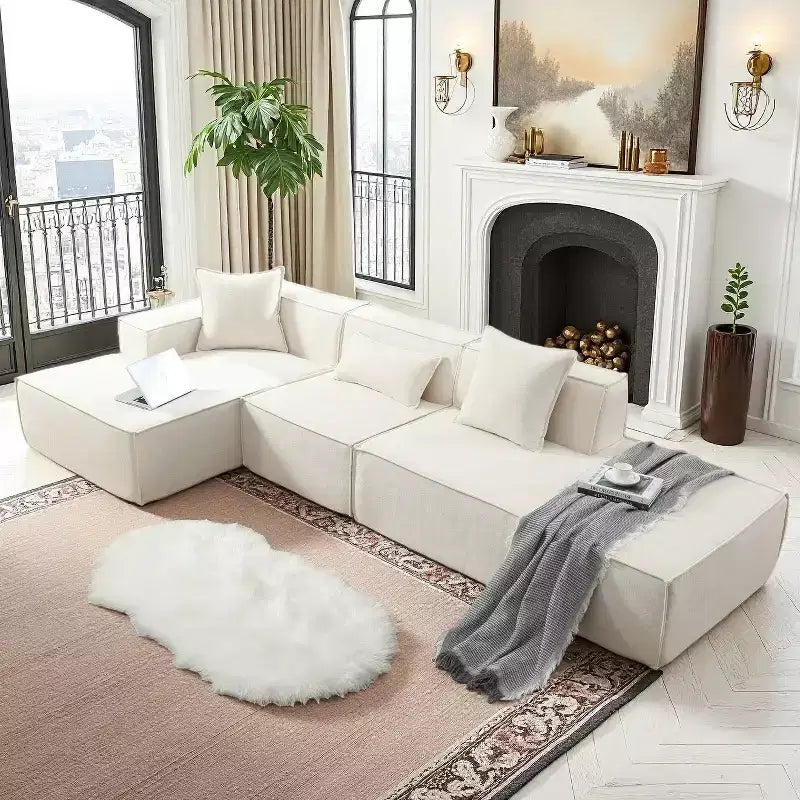 Christopher Knight Home Pyren 129.5 Modern L-Shaped 3-Seater Upholstered Sectional Sofa