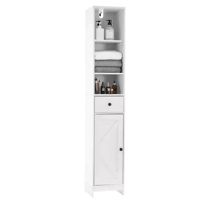 Hoher Badezimmerschrank, 170 cm moderner freistehender Schrank mit offenem Regal, Schublade und Tür zur Badorganisation, Aufbewahrungsschrank