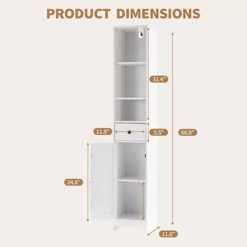Hoher Badezimmerschrank, 170 cm moderner freistehender Schrank mit offenem Regal, Schublade und Tür zur Badorganisation, Aufbewahrungsschrank