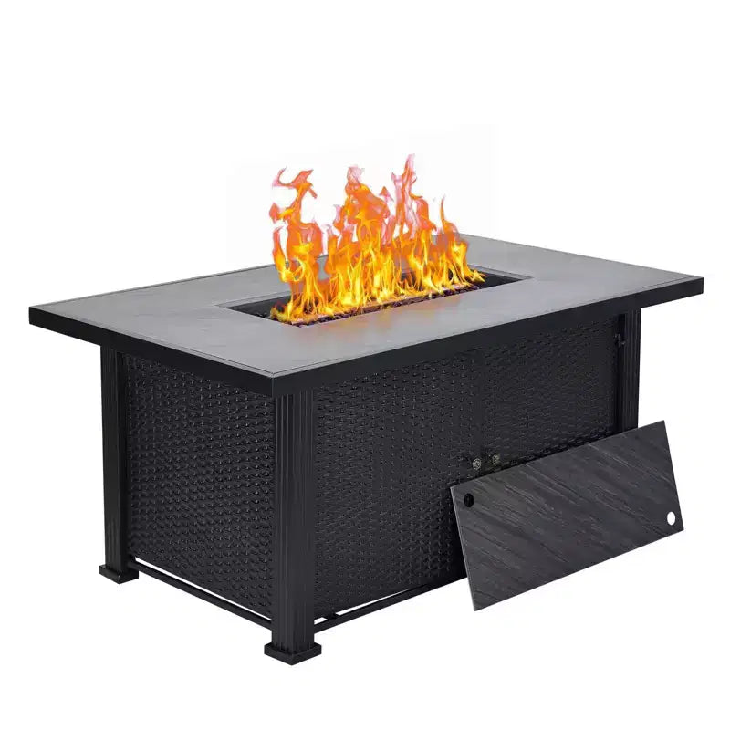 Fire Pit Table, 52'' 2-in-1 50,000 BTU Outdoor Gas Firepit  Rectangular Propane Fire Pit with Glass Guard/Lid/Storage/Covers