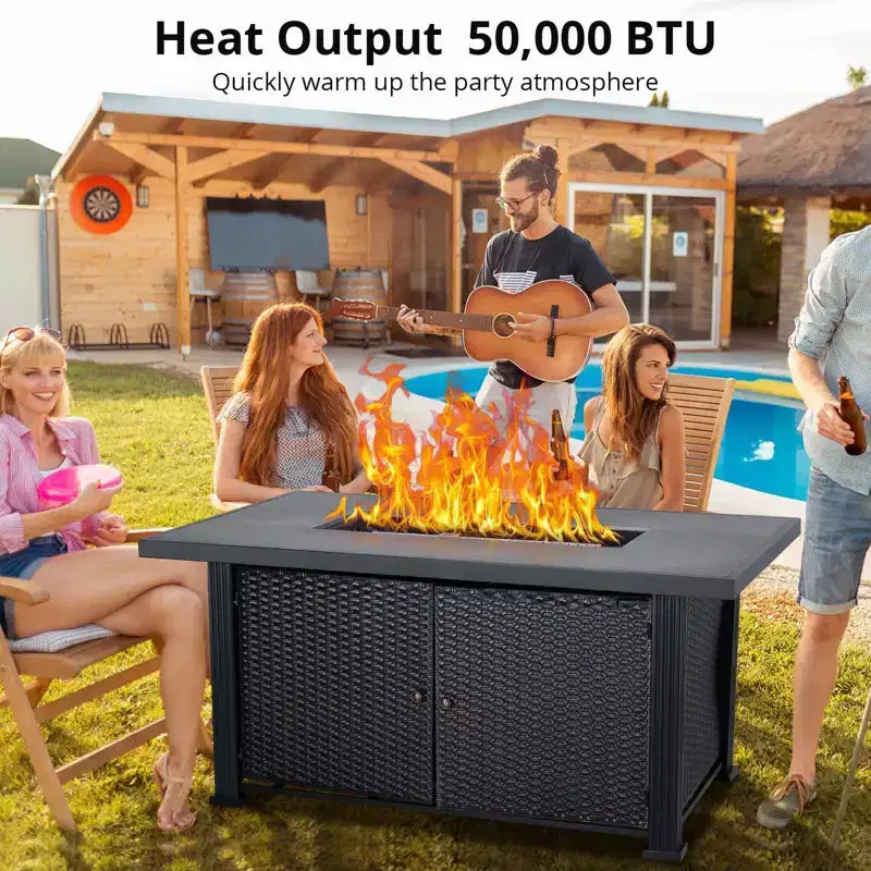 Feuerstelle Tisch, 52 Zoll 2-in-1 50.000 BTU Outdoor Gas-Feuerstelle, rechteckige Propan-Feuerstelle mit Glasschutz/Deckel/Stauraum/Abdeckungen