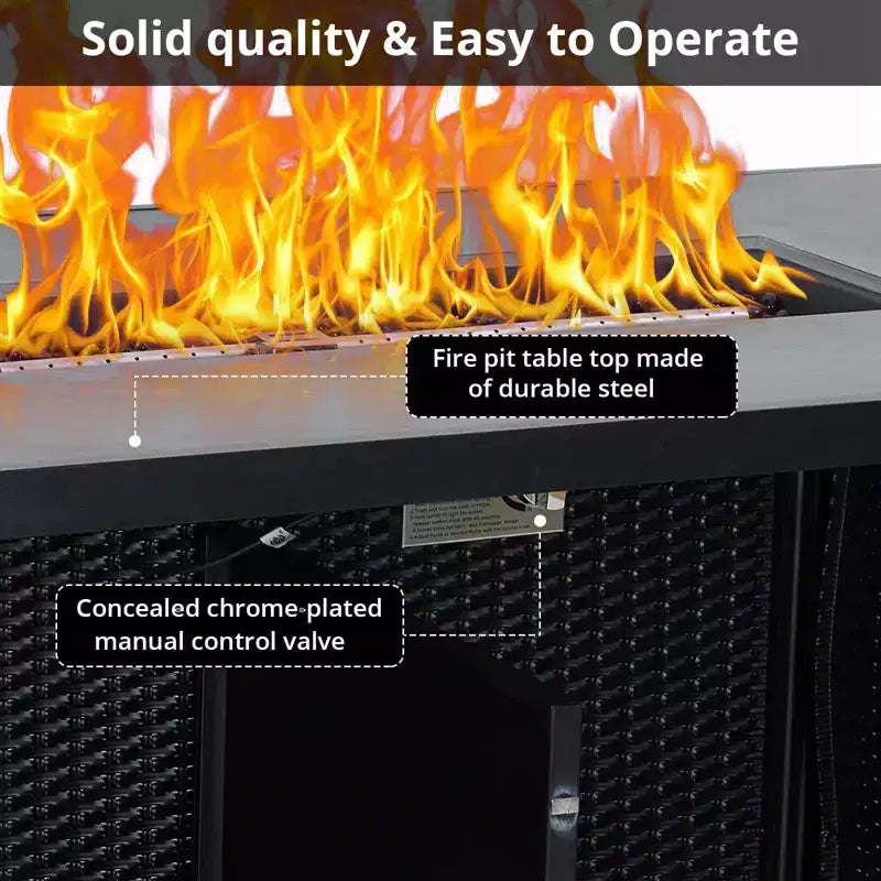 Feuerstelle Tisch, 52 Zoll 2-in-1 50.000 BTU Outdoor Gas-Feuerstelle, rechteckige Propan-Feuerstelle mit Glasschutz/Deckel/Stauraum/Abdeckungen
