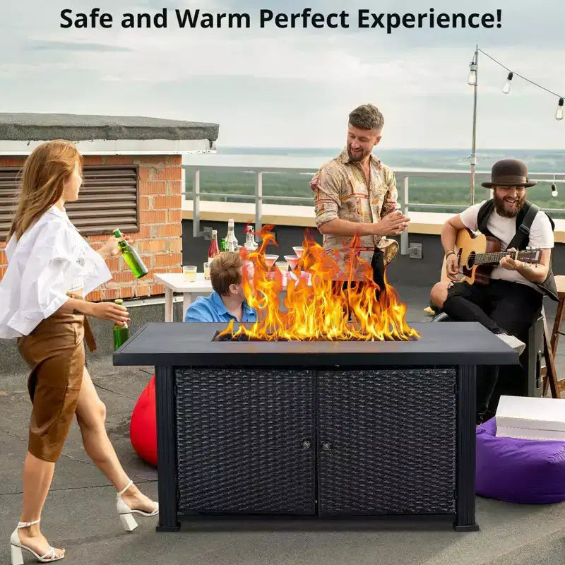 Feuerstelle Tisch, 52 Zoll 2-in-1 50.000 BTU Outdoor Gas-Feuerstelle, rechteckige Propan-Feuerstelle mit Glasschutz/Deckel/Stauraum/Abdeckungen