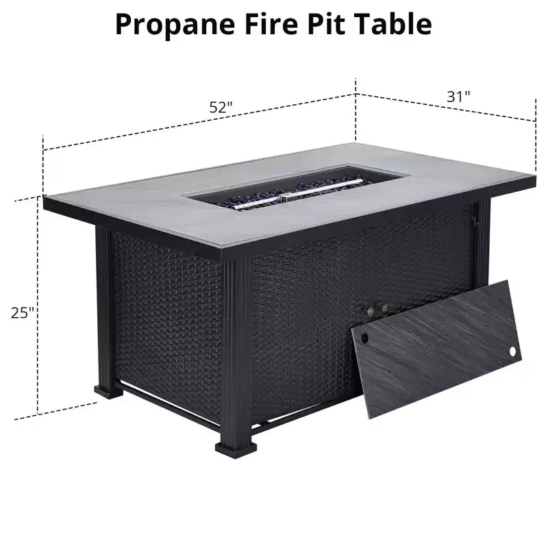 Feuerstelle Tisch, 52 Zoll 2-in-1 50.000 BTU Outdoor Gas-Feuerstelle, rechteckige Propan-Feuerstelle mit Glasschutz/Deckel/Stauraum/Abdeckungen