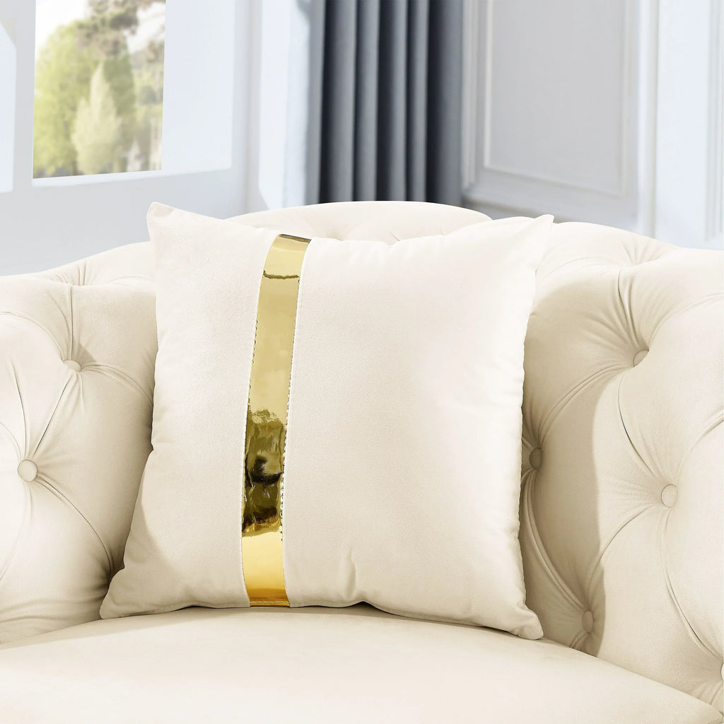 90.6 Samt-Dreisitzer-Sofa mit 2 Kissen, hochdichten Polstern, goldenen Akzenten und Kissen