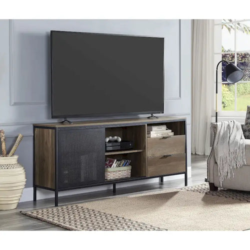 Oak Industrial 63  TV Stand with Storage Drawers & Shelf for 60  TVs