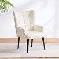 Mid-Century Modern Accent Chair – Cream, PU Leather, Solid Wood Legs, Seats 1