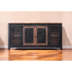 68-Inch Distressed TV Stand – Black, Solid Pine Wood, Enclosed Storage, Fits TVs up to 65 Inches