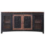 68-Inch Distressed TV Stand – Black, Solid Pine Wood, Enclosed Storage, Fits TVs up to 65 Inches