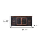 68-Inch Distressed TV Stand – Black, Solid Pine Wood, Enclosed Storage, Fits TVs up to 65 Inches