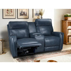 Zero Gravity Power Recliner Loveseat – Green / Blue / Cream, Top Grain Leather, Seats 2