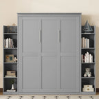 Queen Size Murphy Bed – Grey, MDF & Plywood, Shelves & LED Lights, Sleeps 1