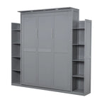 Queen Size Murphy Bed – Grey, MDF & Plywood, Shelves & LED Lights, Sleeps 1