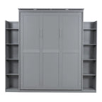 Queen Size Murphy Bed – Grey, MDF & Plywood, Shelves & LED Lights, Sleeps 1